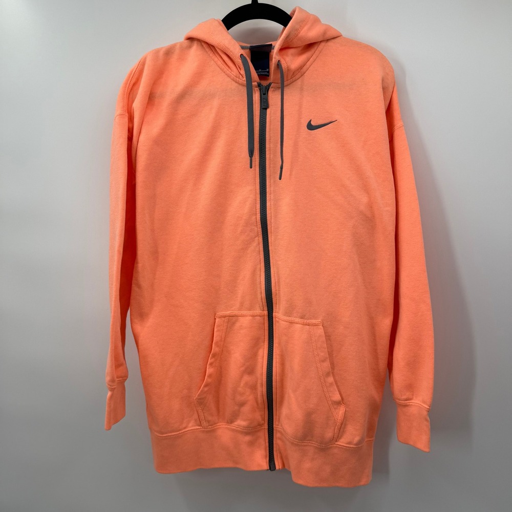 Nike Womens Medium Full Zip Hoodie Orange Fleece Swoosh Activewear